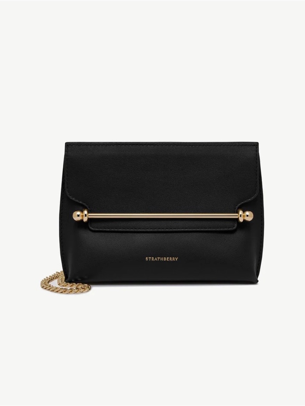 Strathberry Black Mini Stylist Crossbody Bag with Gold Bar Accent